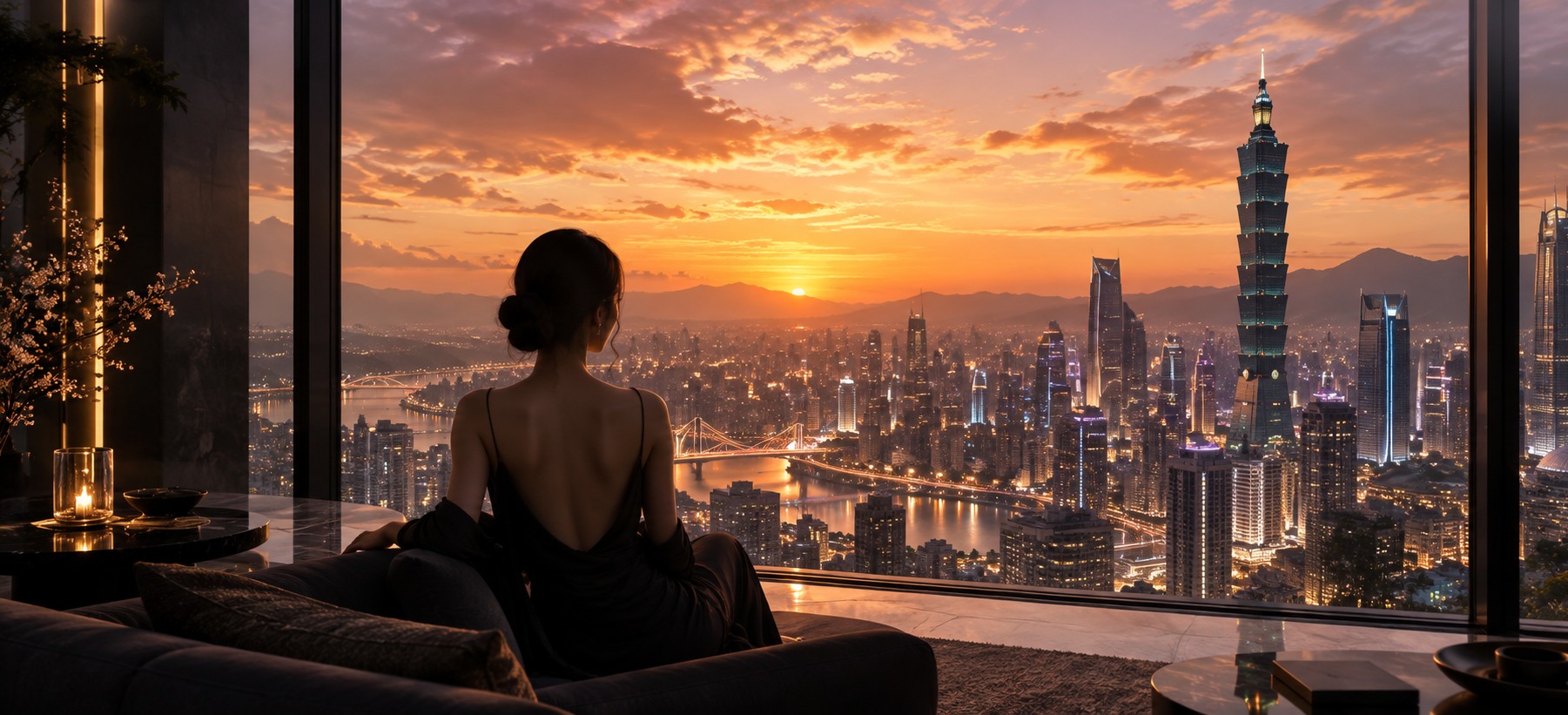 城市夕陽中的人物與光影